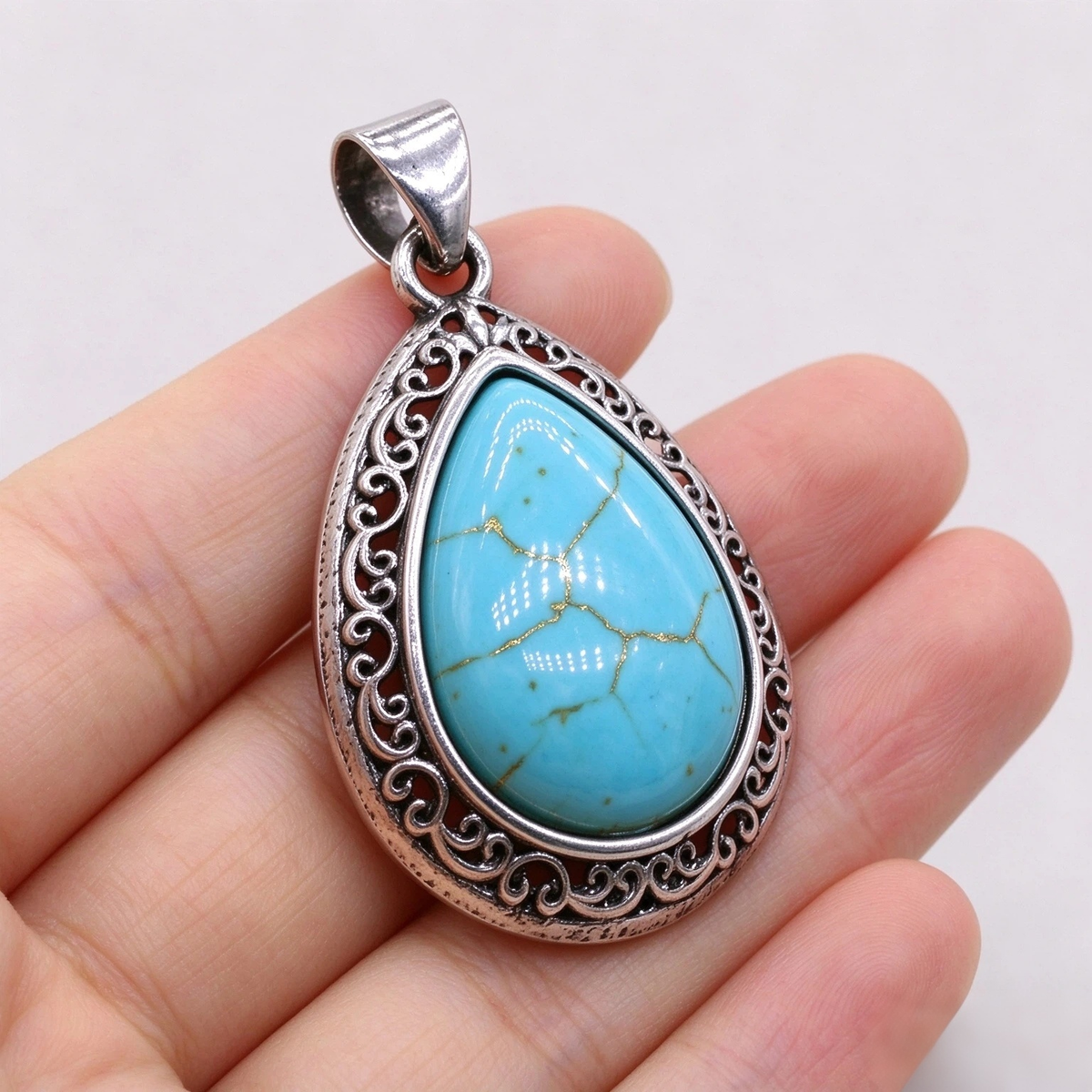 Natural Stone Water Drop Pendant – Blue Turquoise | 24×40mm