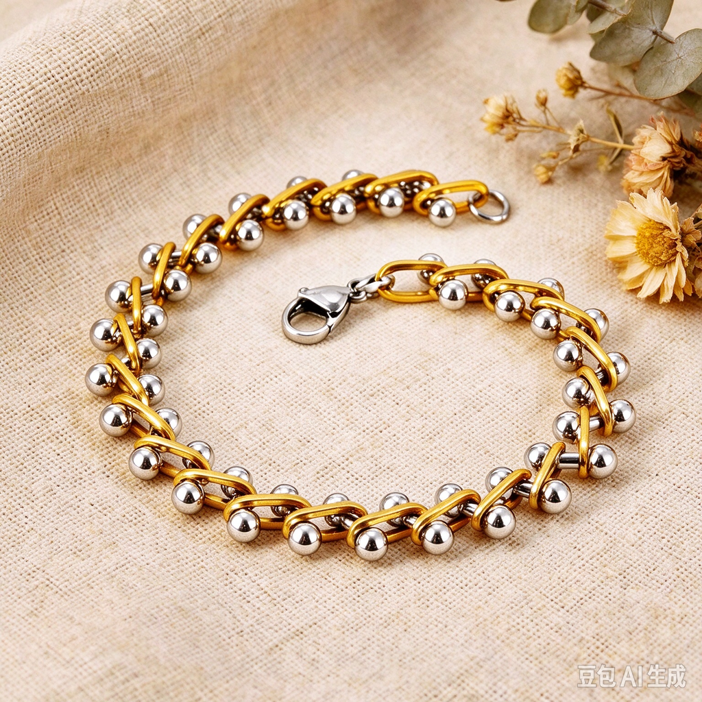 Two-Tone Gold Silver Stackable Beaded Bracelet for Women, Minimalist Layered Trendy Jewelry