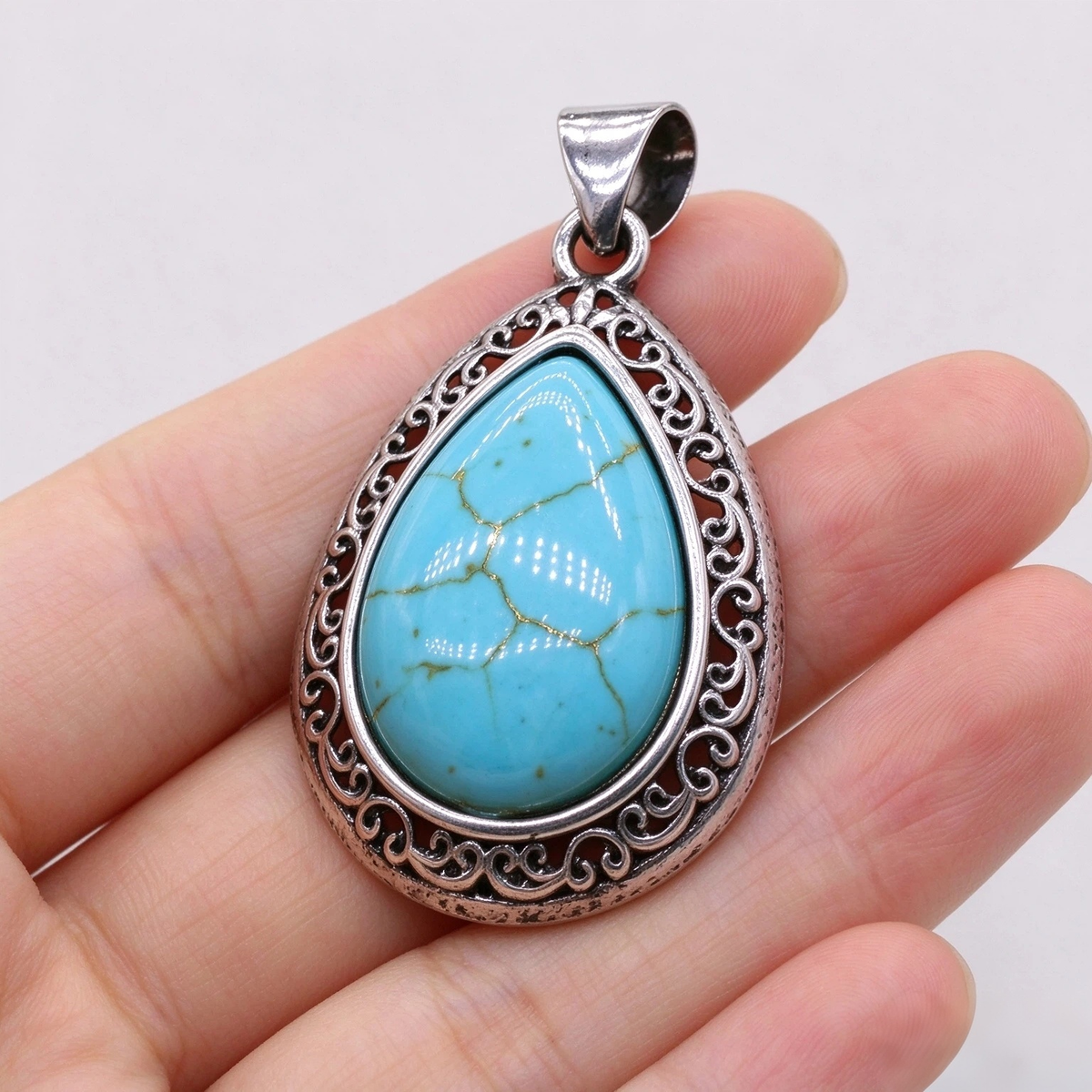 Natural Stone Water Drop Pendant – Blue Turquoise | 24×40mm