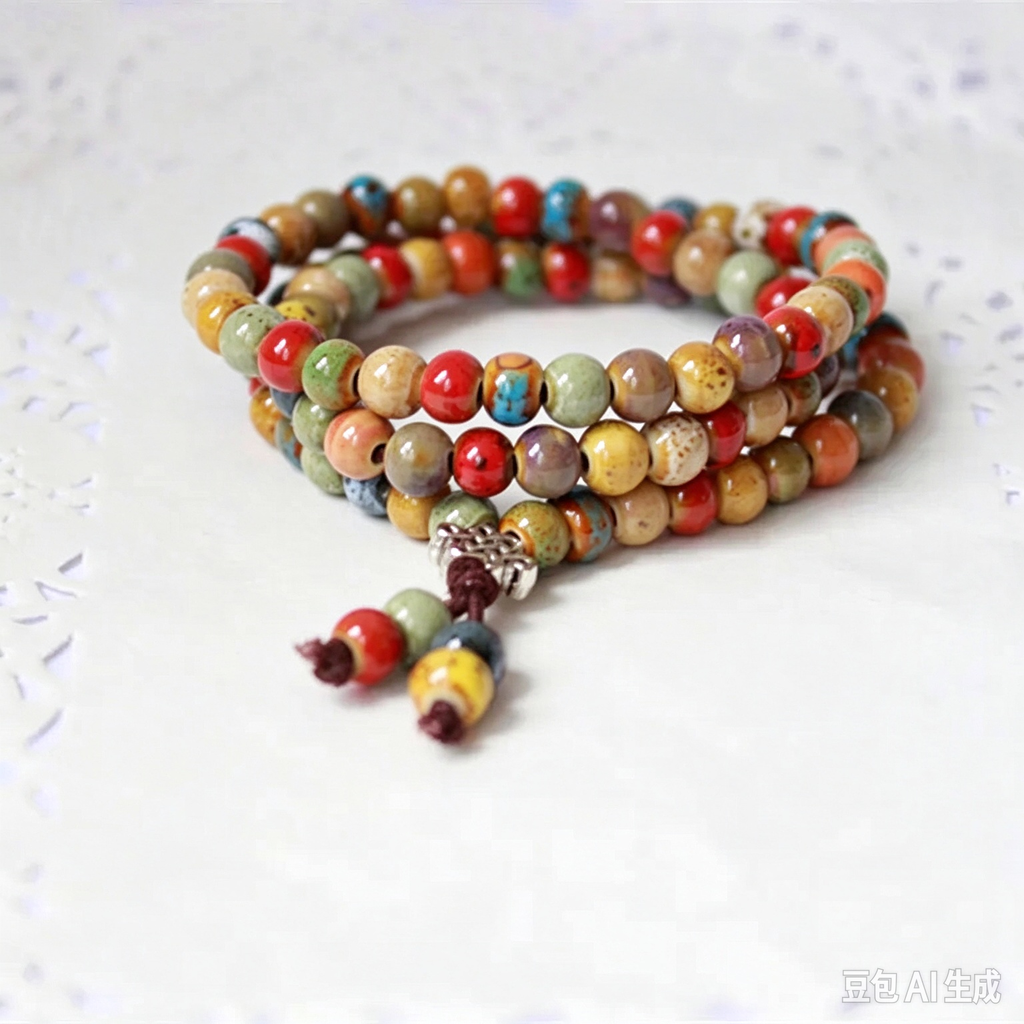 6mm Ceramic Bead Strand Chakra Bracelet, Bohemian Prayer Bead Art Jewelry