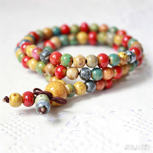 6mm Ceramic Bead Strand Chakra Bracelet, Bohemian Prayer Bead Art Jewelry
