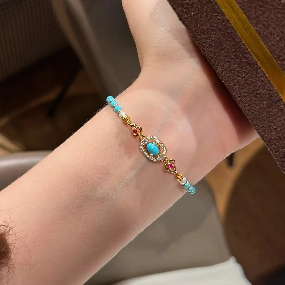 Imitation Turquoise Beaded Bracelet, Adjustable Non-Tarnish Ethnic Fashion Jewelry