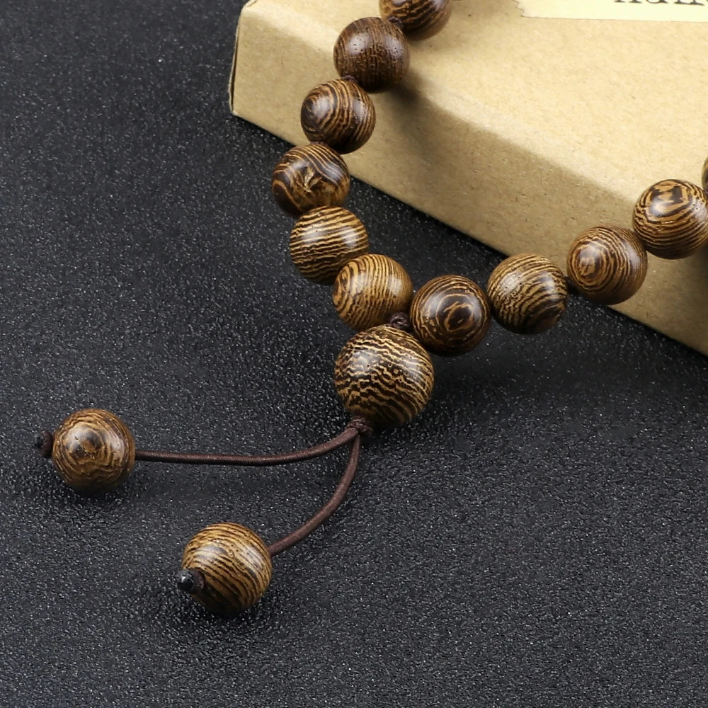 10mm Sandalwood 108 Bead Mala, Buddhist Prayer Rosary Wrap Bracelet Necklace