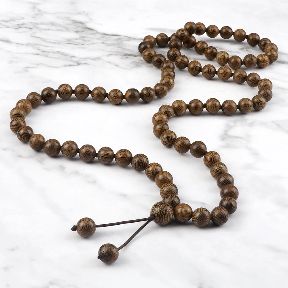 10mm Sandalwood 108 Bead Mala, Buddhist Prayer Rosary Wrap Bracelet Necklace