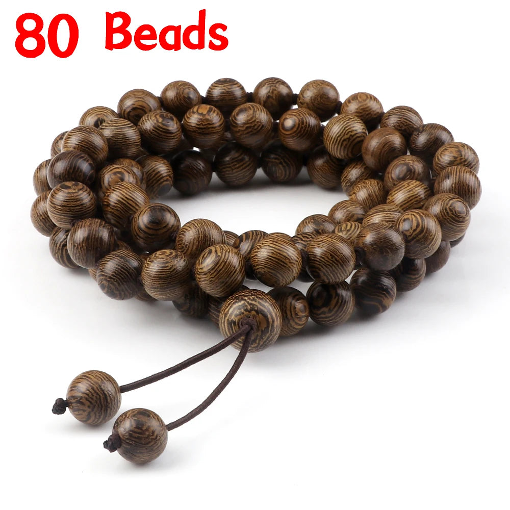 10mm Sandalwood 108 Bead Mala, Buddhist Prayer Rosary Wrap Bracelet Necklace
