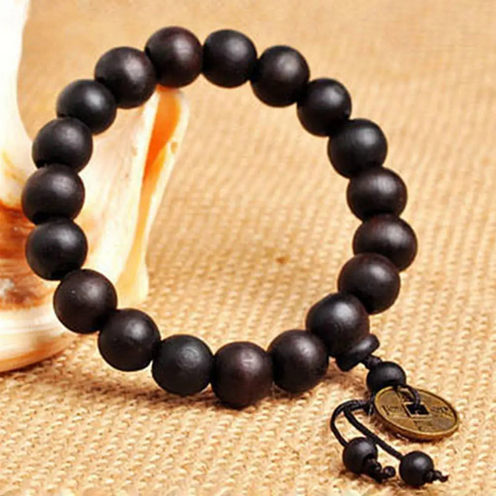Black Obsidian Feng Shui Wealth Bracelet, Good Luck Crystal Prayer Bead Jewelry