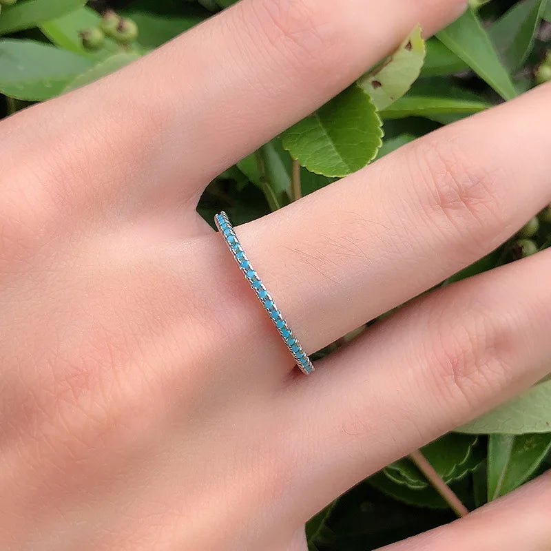 Turquoise Stackable Index Ring, Light Luxury Silver Fine Ring