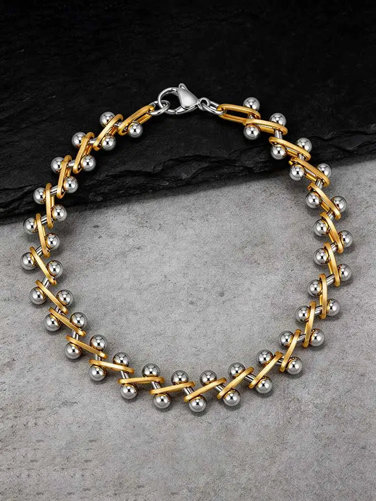 Two-Tone Gold Silver Stackable Beaded Bracelet for Women, Minimalist Layered Trendy Jewelry