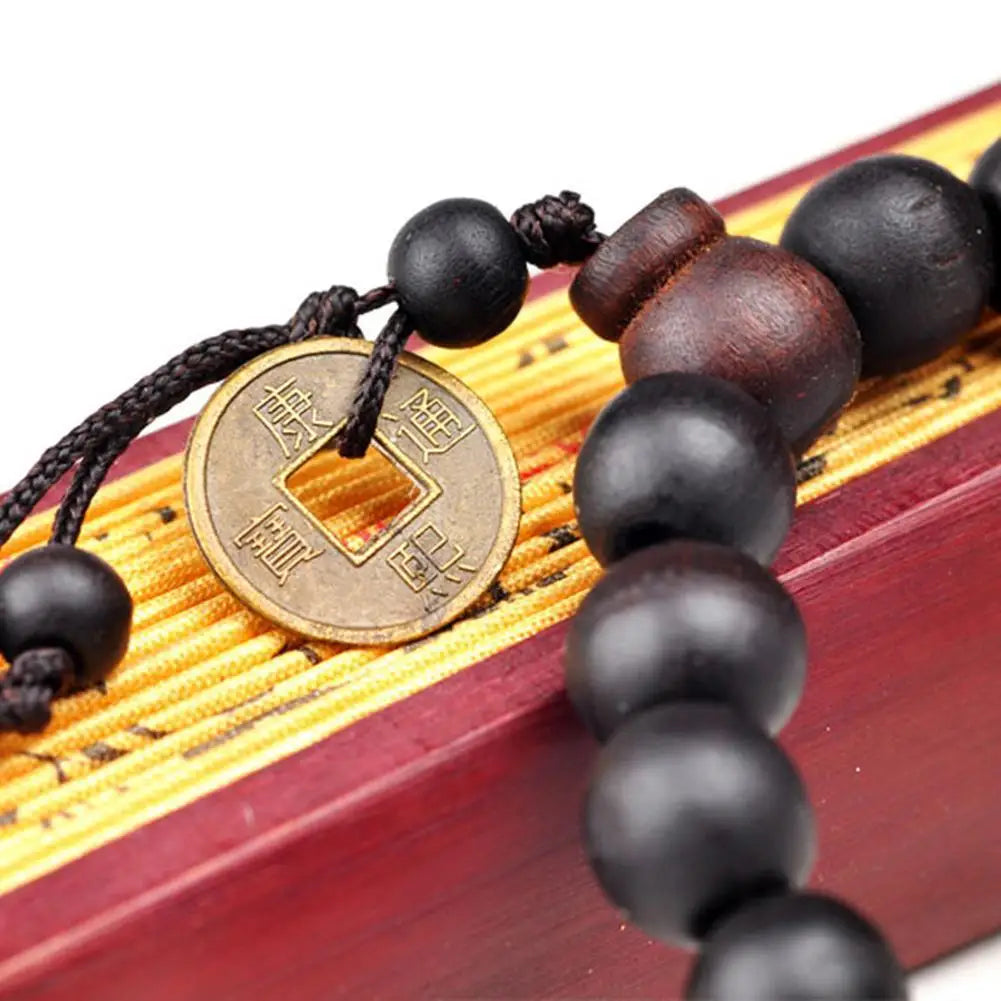 Black Obsidian Feng Shui Wealth Bracelet, Good Luck Crystal Prayer Bead Jewelry
