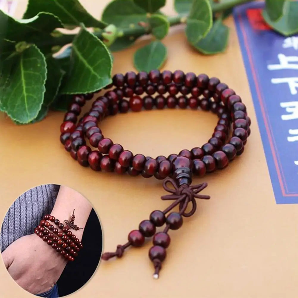 6mm Sandalwood 108 Bead Mala Bracelet, Buddhist Meditation Prayer Wrap Bangle