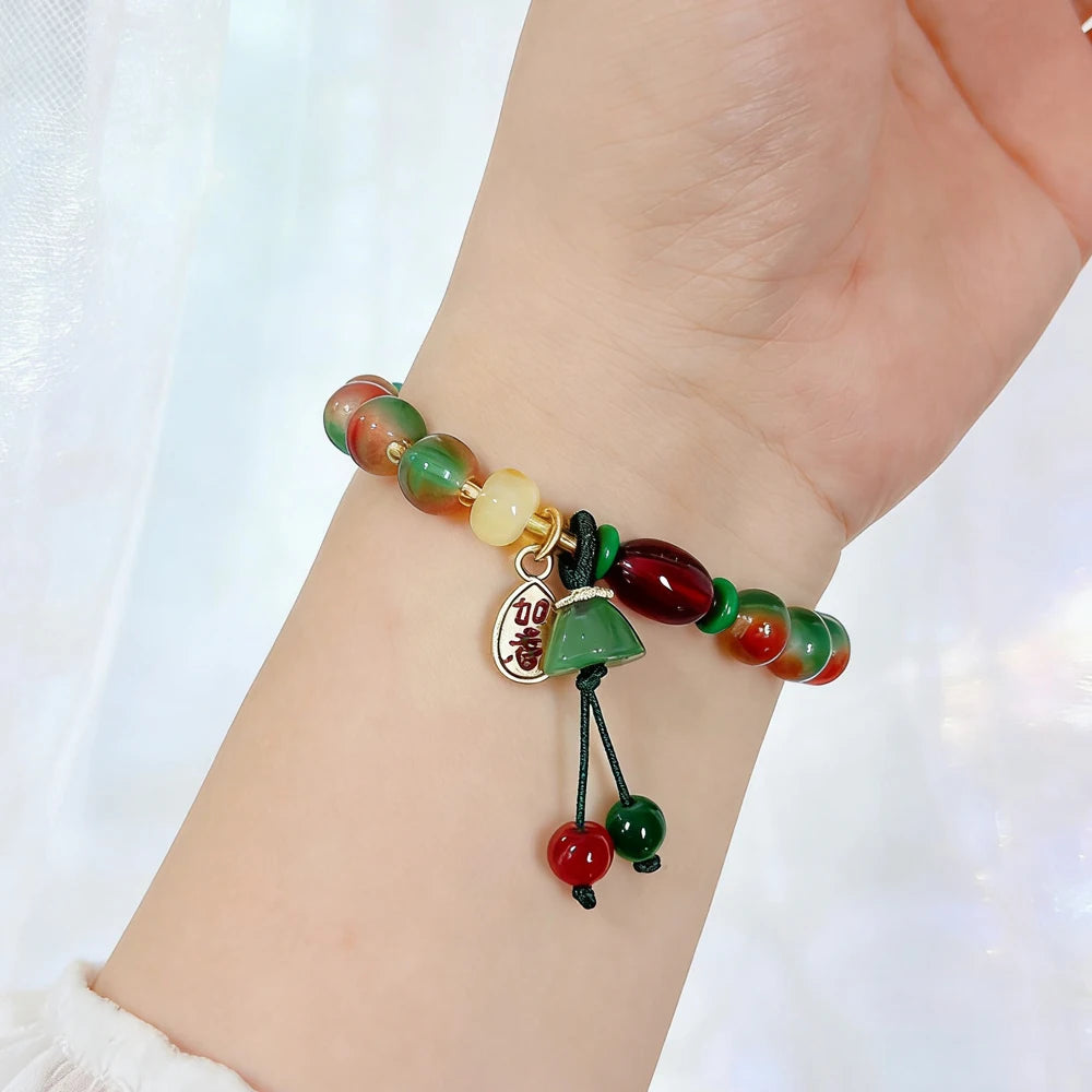 Chinese Style Colorful Natural Stone Beaded Hand Rope, Ethnic Handmade Bracelet