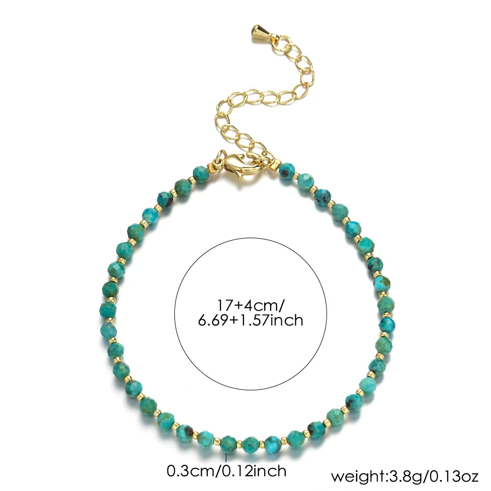 Turquoise & Seed Bead Bracelet, Natural Stone Beaded Bracelet with Brass Clasp