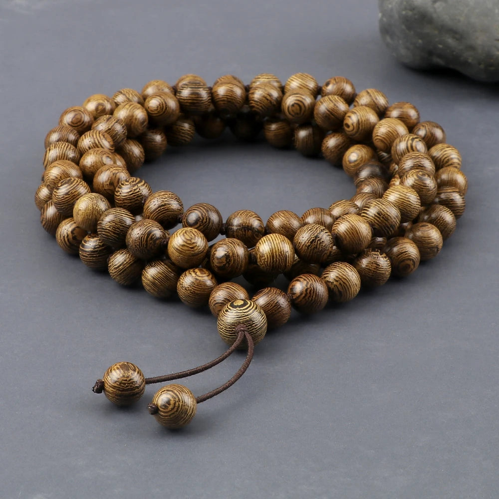 10mm Sandalwood 108 Bead Mala, Buddhist Prayer Rosary Wrap Bracelet Necklace