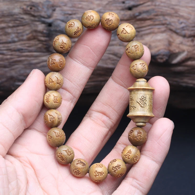 Natural Sandalwood 12mm 18-Bead Tibetan Buddhist Prayer Bracelet