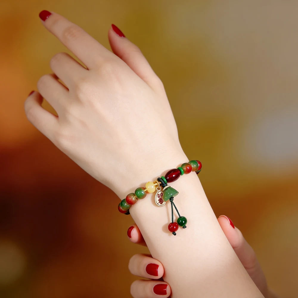 Chinese Style Colorful Natural Stone Beaded Hand Rope, Ethnic Handmade Bracelet