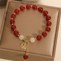 Natural Red Jade Beaded Bracelet , Luxury Gemstone Amulet Talisman Designer Charm Jewelry