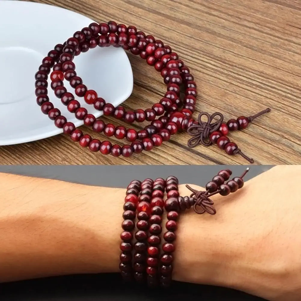 6mm Sandalwood 108 Bead Mala Bracelet, Buddhist Meditation Prayer Wrap Bangle