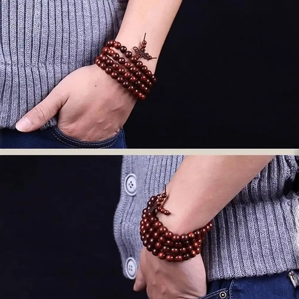 6mm Sandalwood 108 Bead Mala Bracelet, Buddhist Meditation Prayer Wrap Bangle