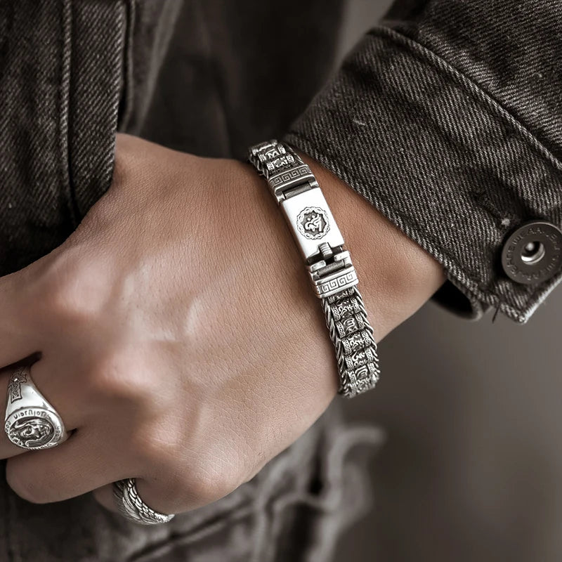 Retro Six-Character Mantra Rotating Prayer Bead Bracelet, Handmade Lucky Buddhist Jewelry