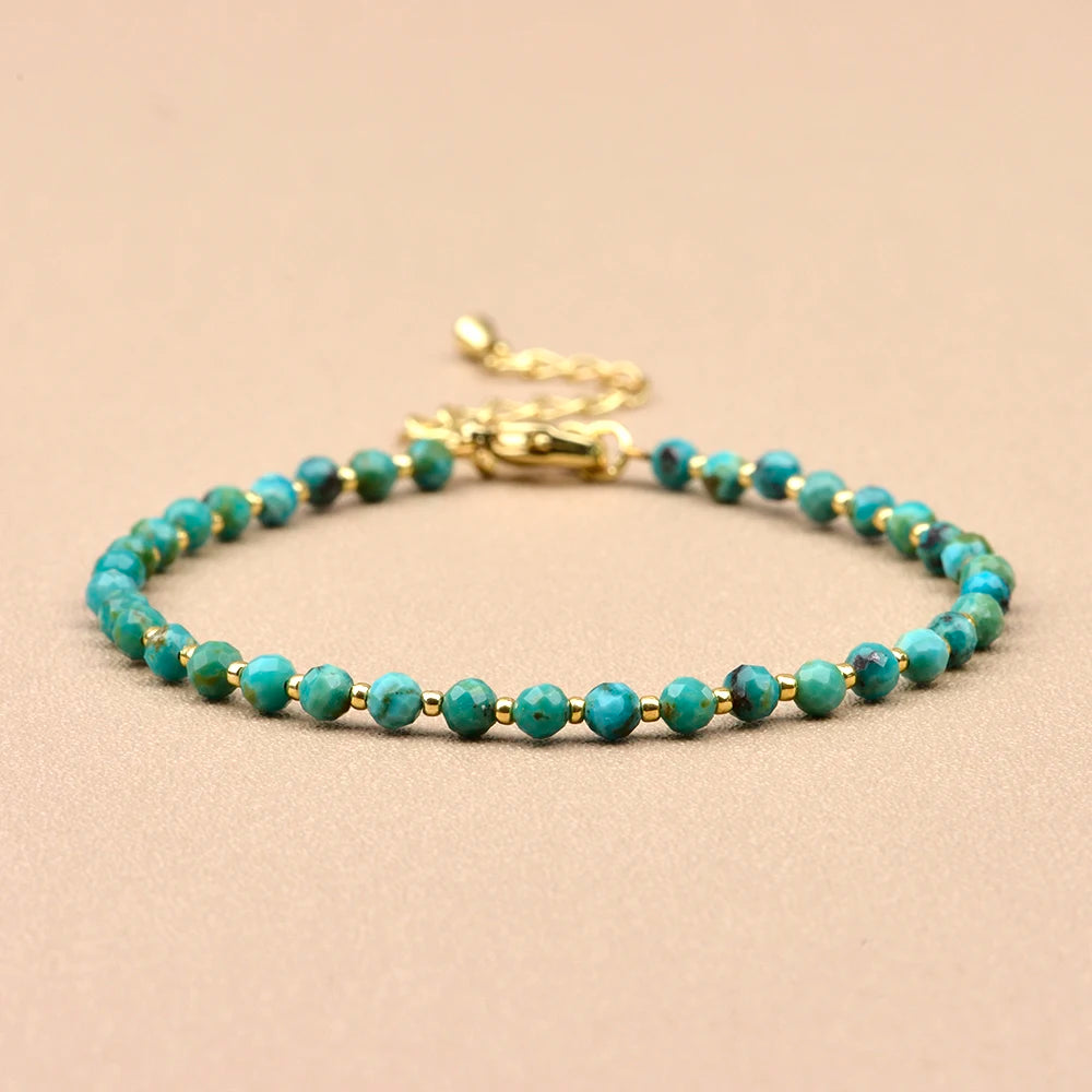 Turquoise & Seed Bead Bracelet, Natural Stone Beaded Bracelet with Brass Clasp