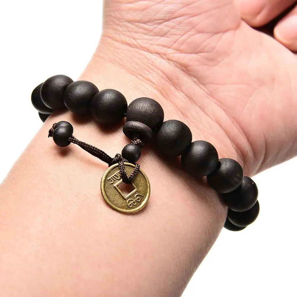 Black Obsidian Feng Shui Wealth Bracelet, Good Luck Crystal Prayer Bead Jewelry