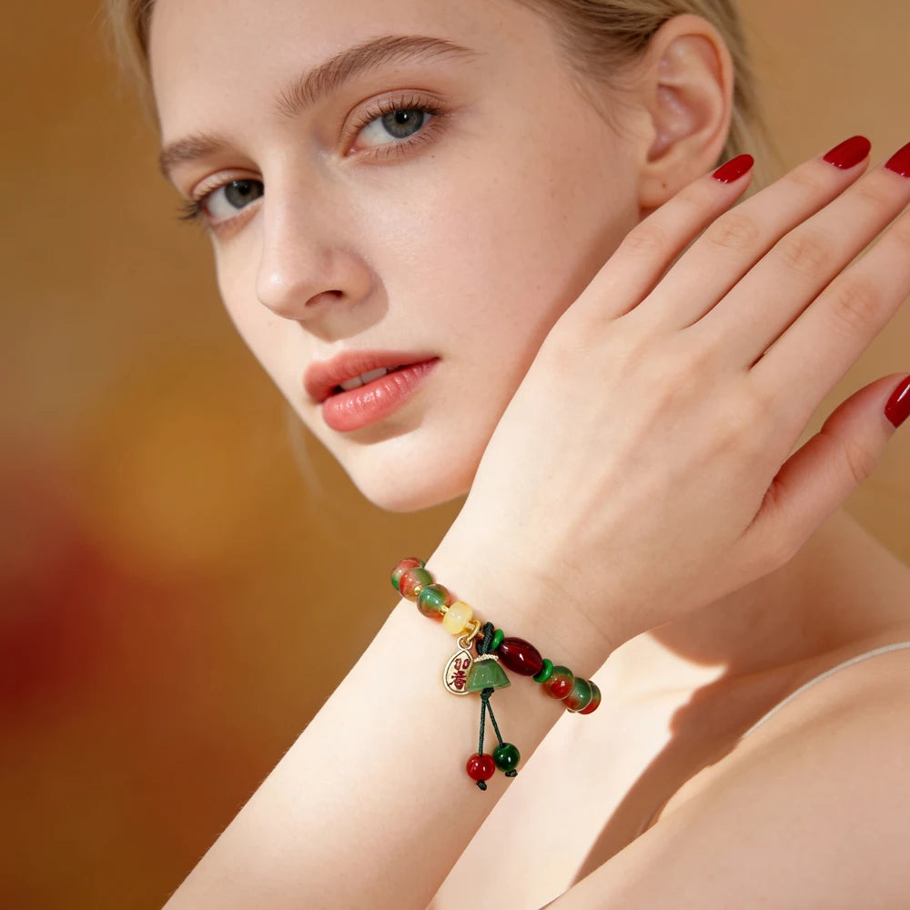 Chinese Style Colorful Natural Stone Beaded Hand Rope, Ethnic Handmade Bracelet