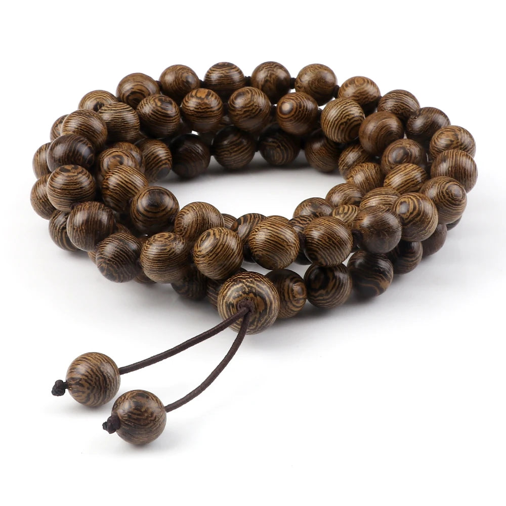 10mm Sandalwood 108 Bead Mala, Buddhist Prayer Rosary Wrap Bracelet Necklace