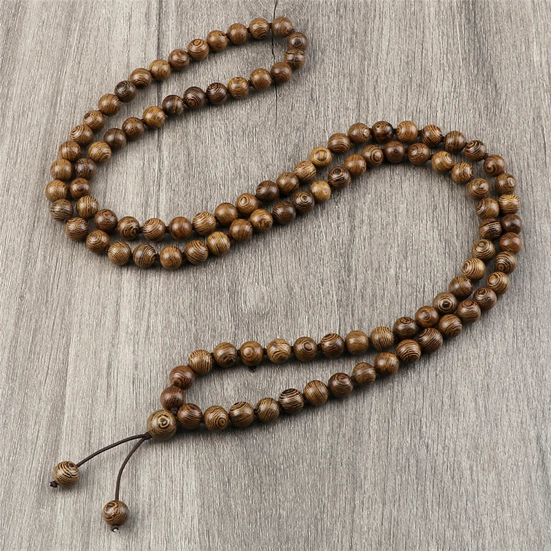 10mm Sandalwood 108 Bead Mala, Buddhist Prayer Rosary Wrap Bracelet Necklace