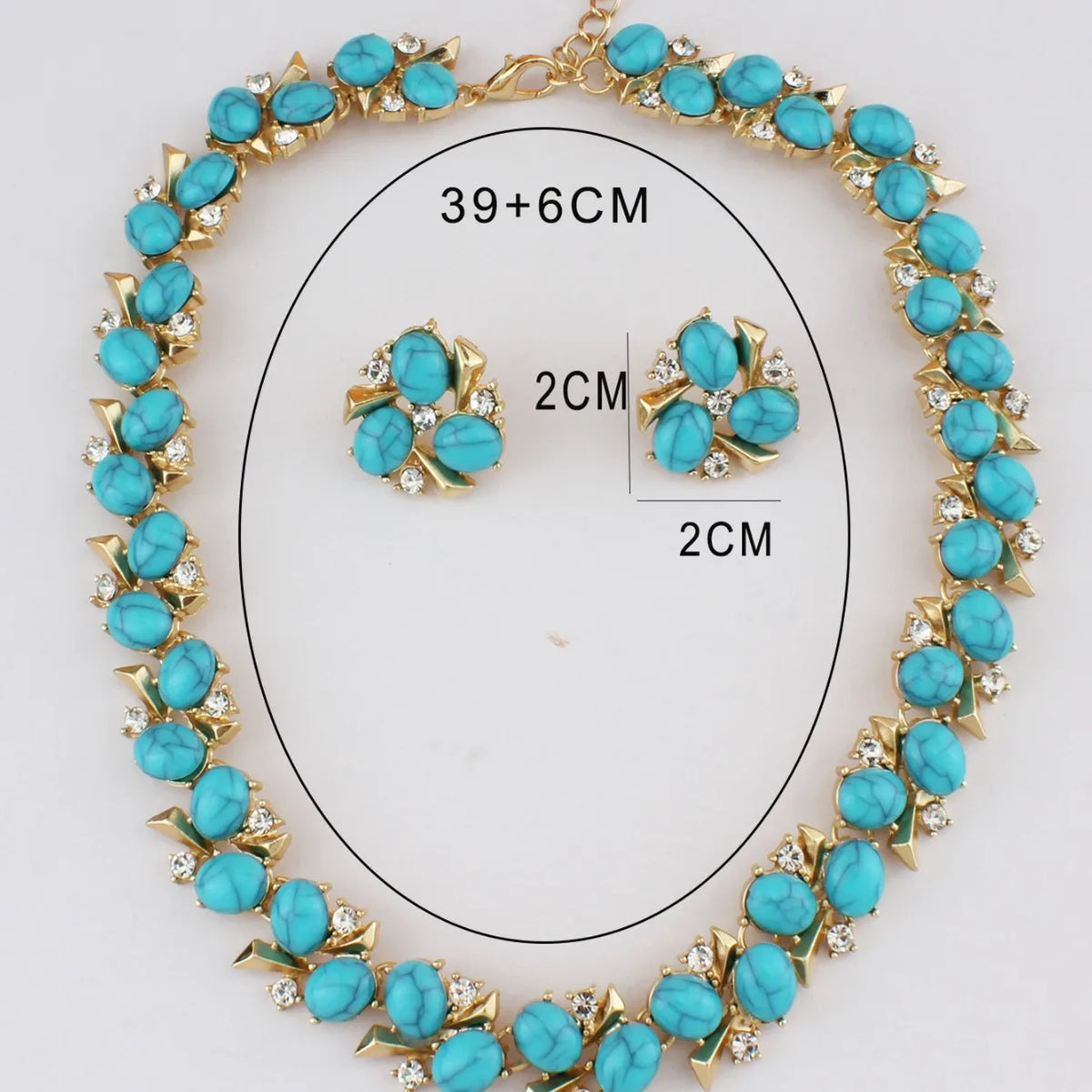 ZAKOL Blue Oval Stone Flower Resin Earring & Necklace Jewelry Set