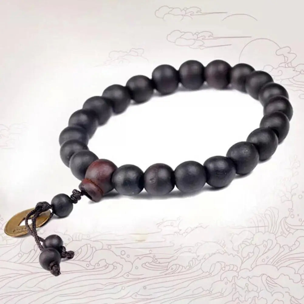 Black Obsidian Feng Shui Wealth Bracelet, Good Luck Crystal Prayer Bead Jewelry