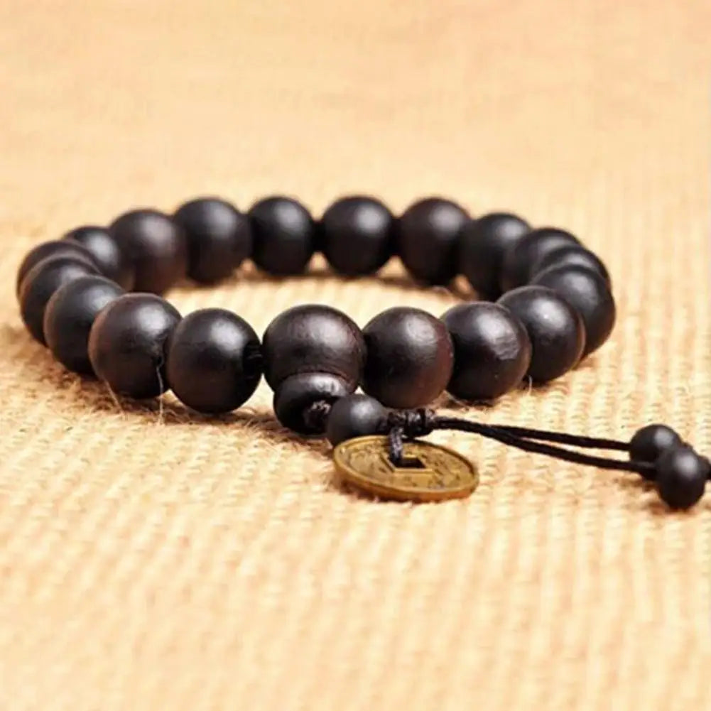 Black Obsidian Feng Shui Wealth Bracelet, Good Luck Crystal Prayer Bead Jewelry