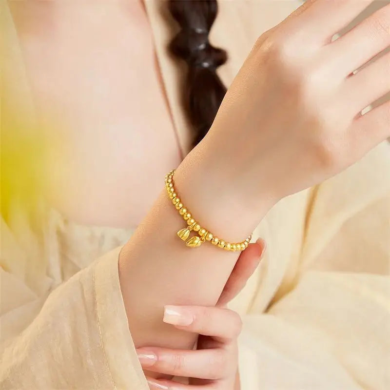 Layered Gold Bead Chain Bracelet, Elegant Metal Bangle for Formal Occasions