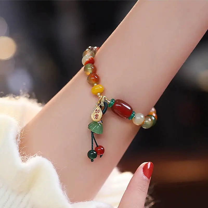 Chinese Style Colorful Natural Stone Beaded Hand Rope, Ethnic Handmade Bracelet