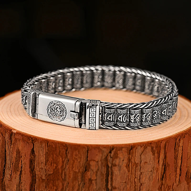Retro Six-Character Mantra Rotating Prayer Bead Bracelet, Handmade Lucky Buddhist Jewelry