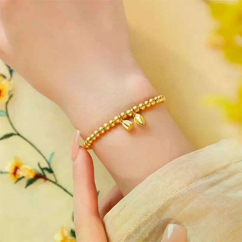 Layered Gold Bead Chain Bracelet, Elegant Metal Bangle for Formal Occasions