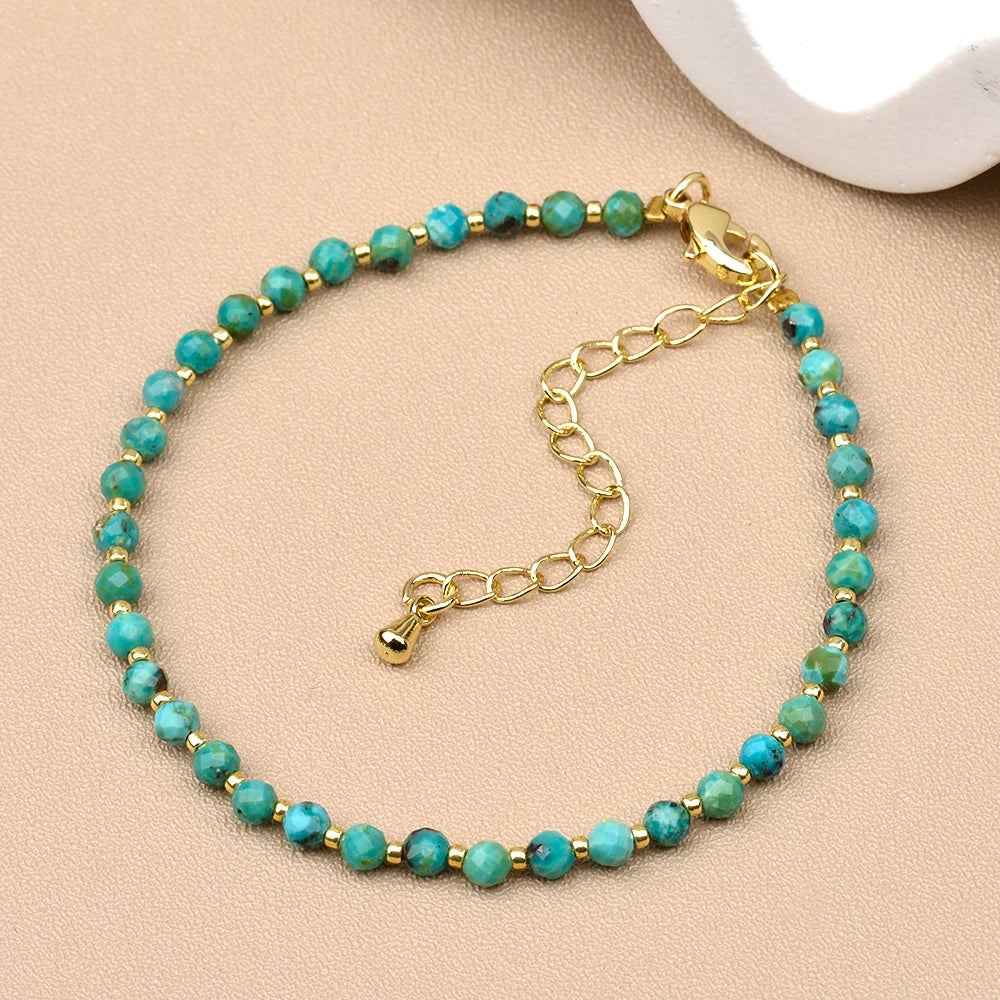 Turquoise & Seed Bead Bracelet, Natural Stone Beaded Bracelet with Brass Clasp