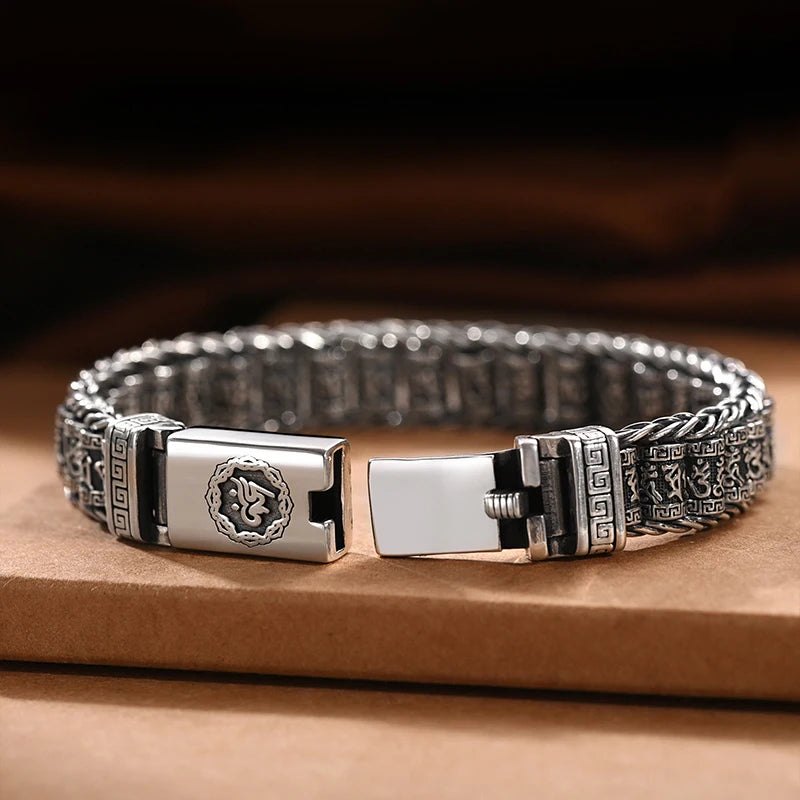 Retro Six-Character Mantra Rotating Prayer Bead Bracelet, Handmade Lucky Buddhist Jewelry
