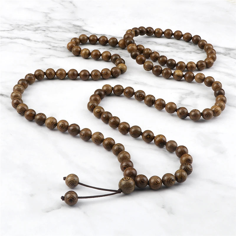 10mm Sandalwood 108 Bead Mala, Buddhist Prayer Rosary Wrap Bracelet Necklace