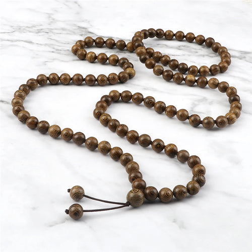 10mm Sandalwood 108 Bead Mala, Buddhist Prayer Rosary Wrap Bracelet Necklace