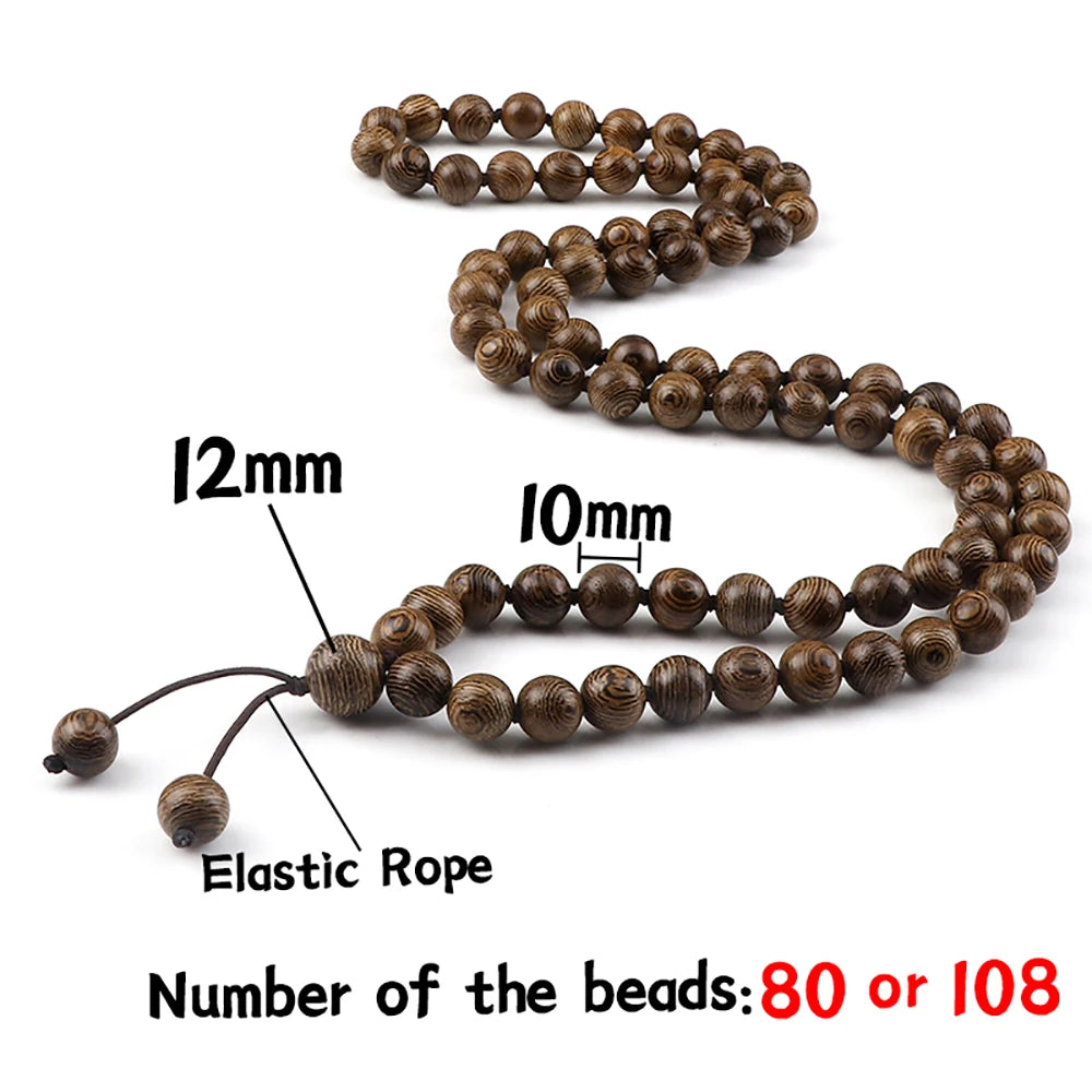 10mm Sandalwood 108 Bead Mala, Buddhist Prayer Rosary Wrap Bracelet Necklace