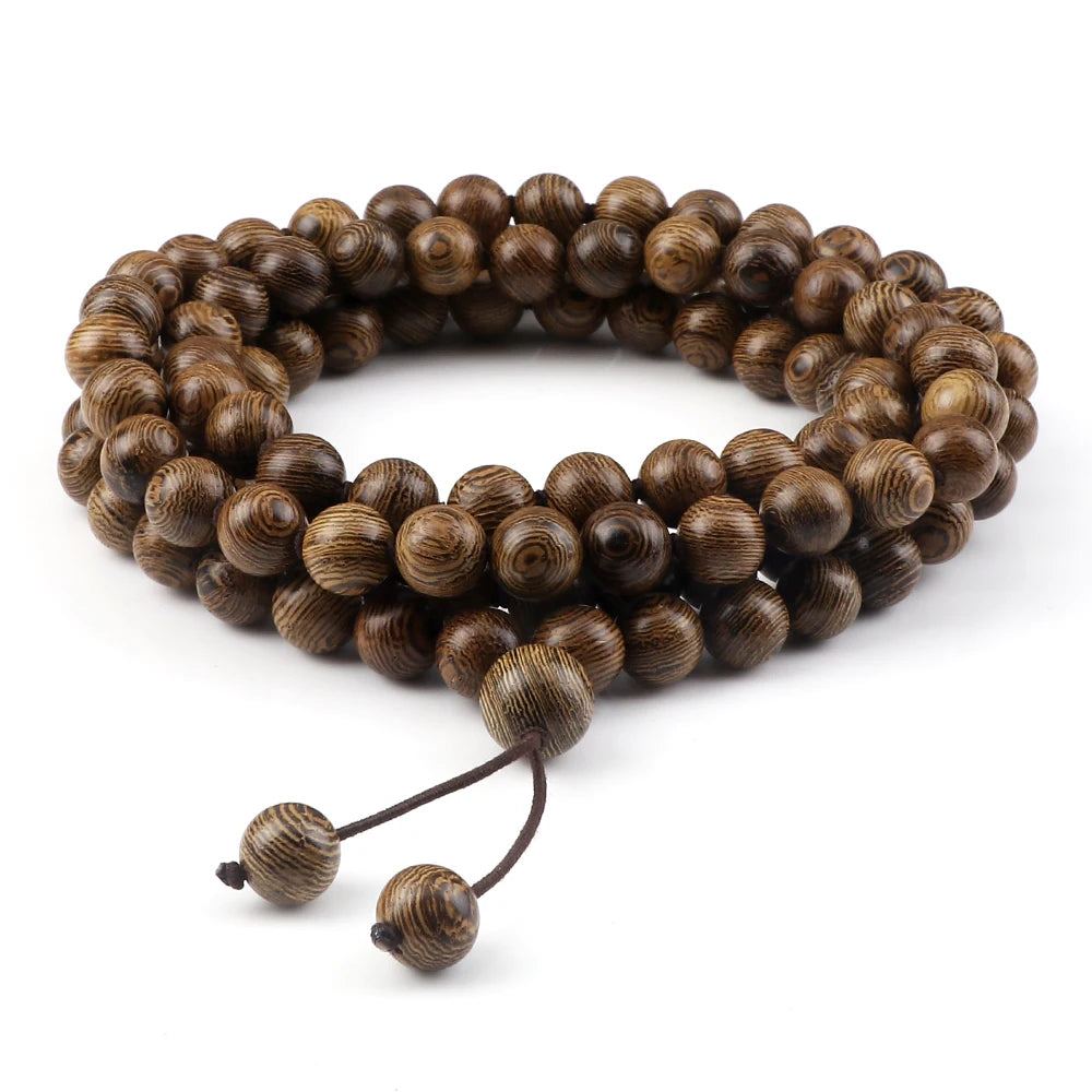 10mm Sandalwood 108 Bead Mala, Buddhist Prayer Rosary Wrap Bracelet Necklace