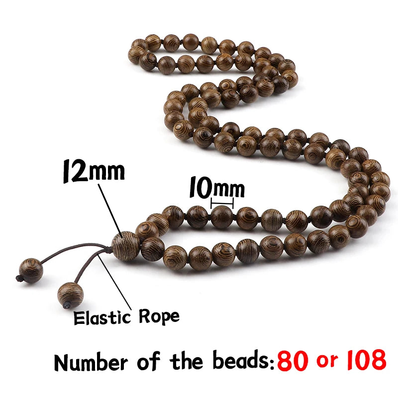 10mm Sandalwood 108 Bead Mala, Buddhist Prayer Rosary Wrap Bracelet Necklace